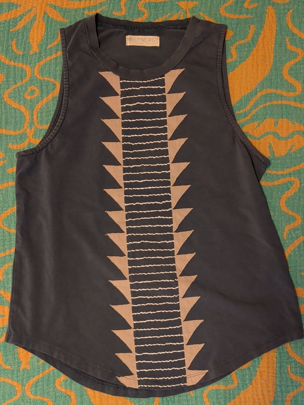 Synergy Navy blue Tank Top with Tan Chevron Stripe
